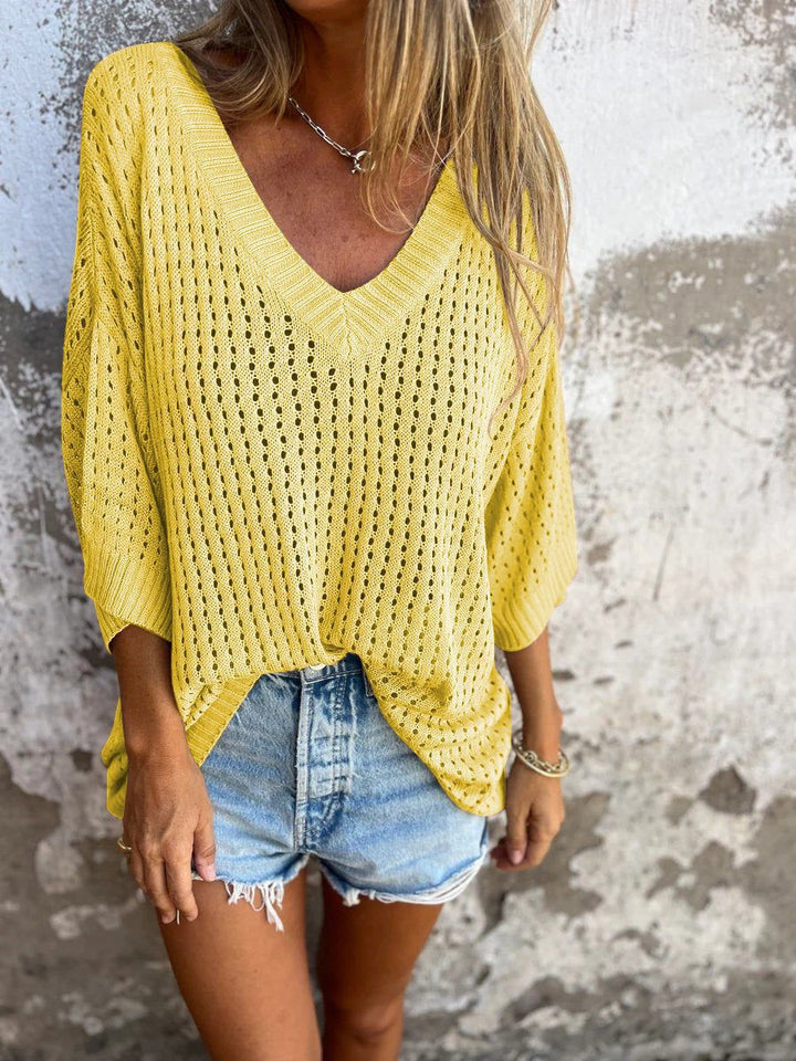 Women's airy knitted V-neck pullover in oversized cut Mune Fashion
