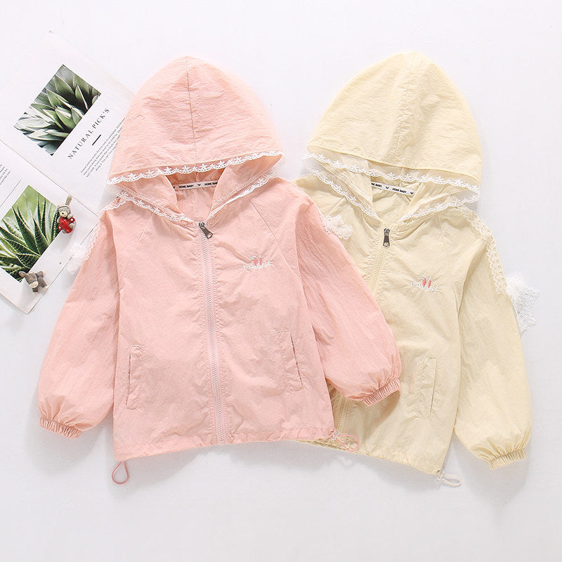 Women's lightweight hoodie jacket with lace trim and cute embroidery Mune Fashion