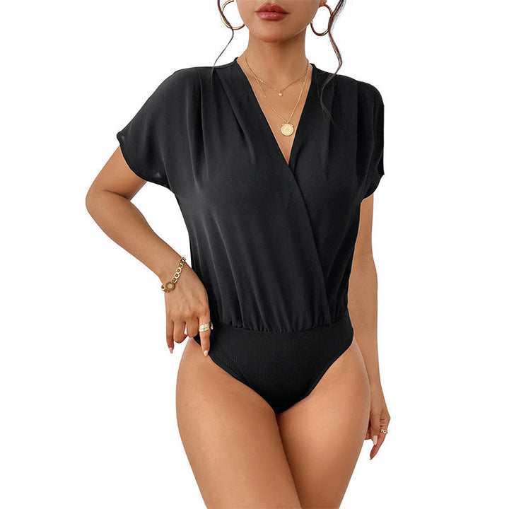 Ladies body with elegant wrap look and short sleeves Mune Fashion