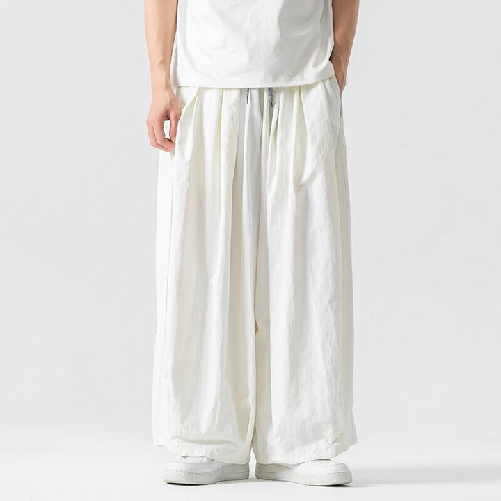 Men's wide flowing Palazzo pants with pleats and drawstring waistband Mune Fashion