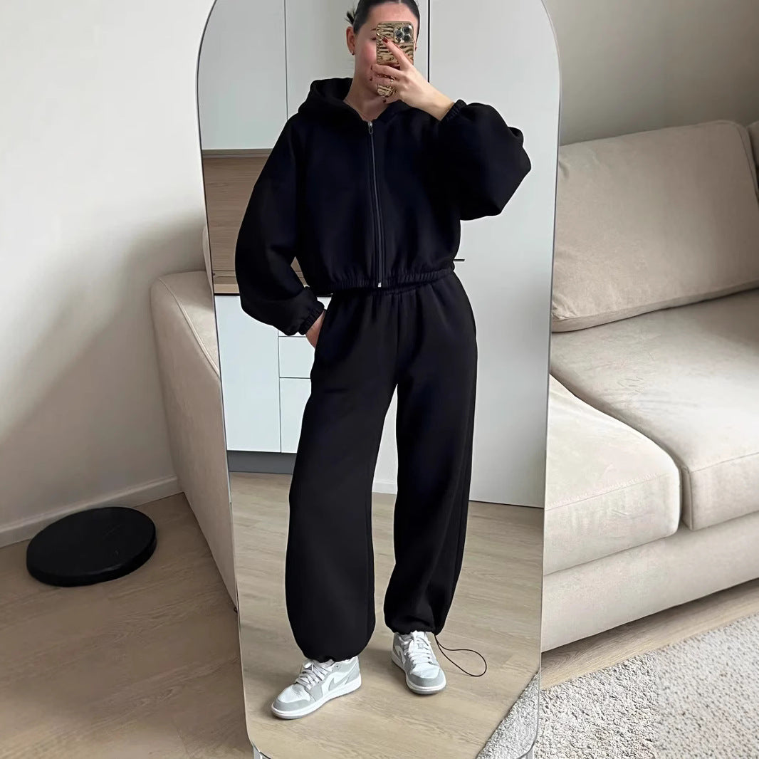 Women Oversize Sweatset with Zipper Bomber Jacket and Highwaist Jogging Pants Mune Fashion