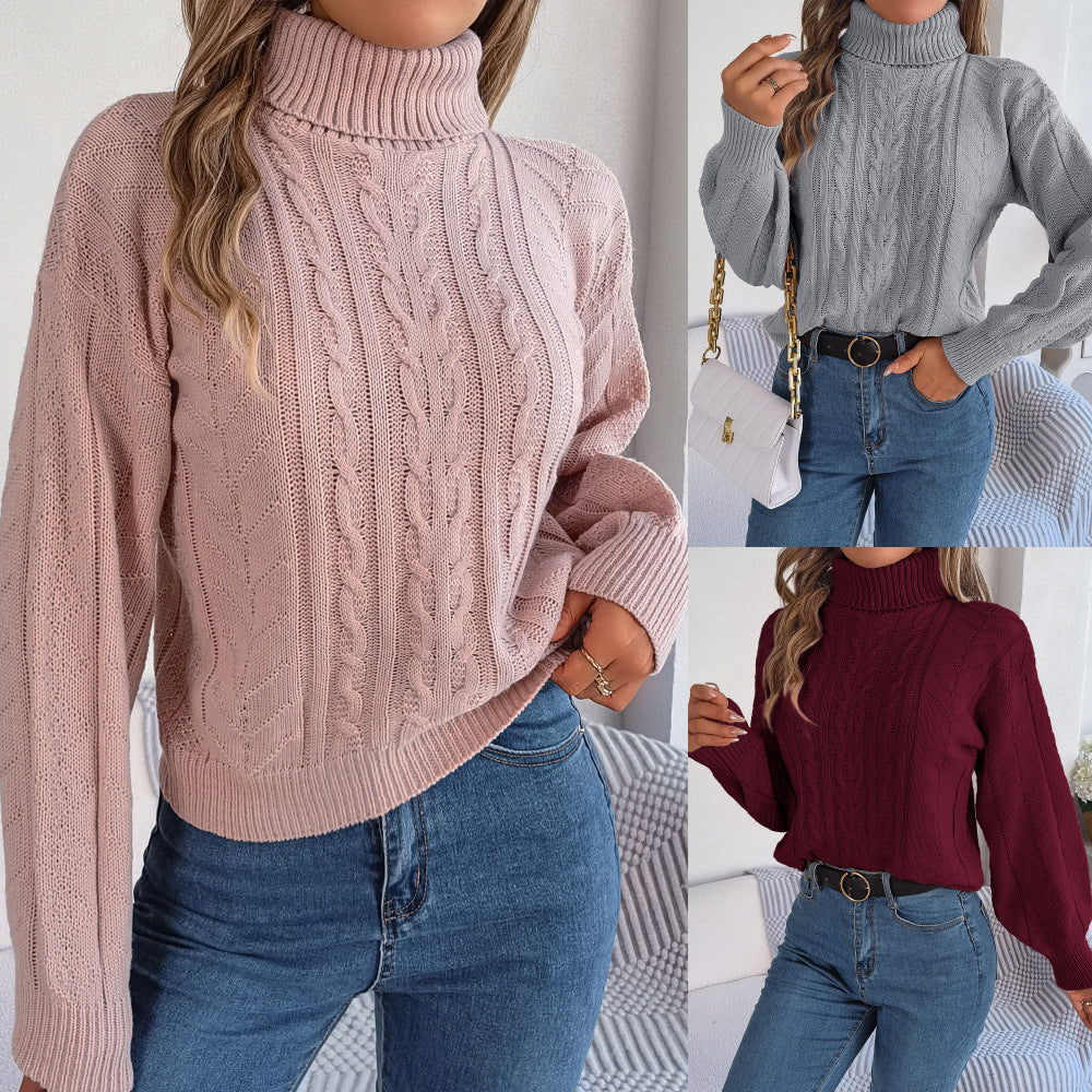 Mune | Women's Cozy Knit Sweater with Stand-Up Collar and Cable Pattern
