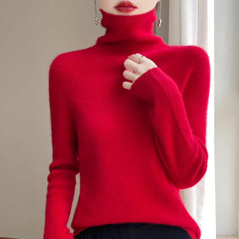 Women's slim fit fine knit turtleneck sweater with extra fine fluff finish Mune Fashion