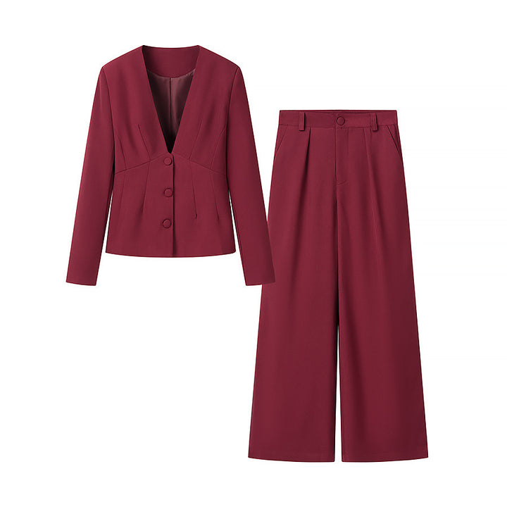 Women Tailored Blazer with Deep V-Neck and Concealed Button Placket Mune Fashion