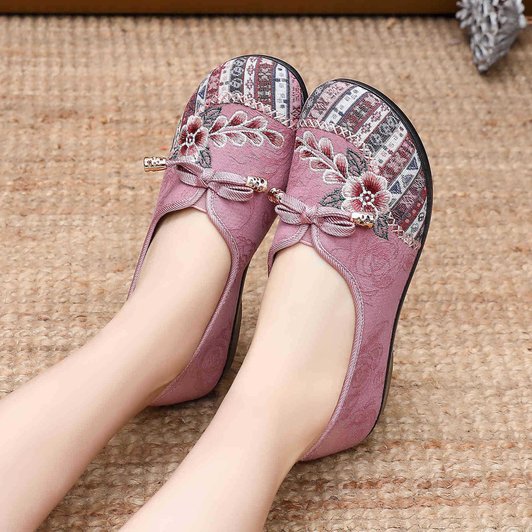 Ladies nan embroidered comfort ballet flats with padded memory footbed and non-slip rubber sole Mune Fashion