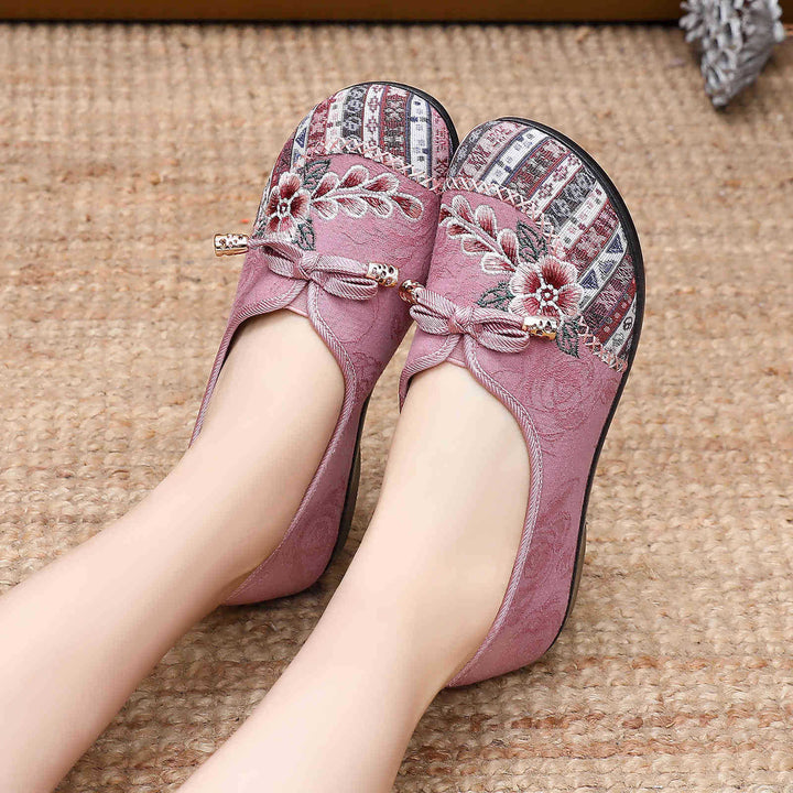 Ladies nan embroidered comfort ballet flats with padded memory footbed and non-slip rubber sole Mune Fashion