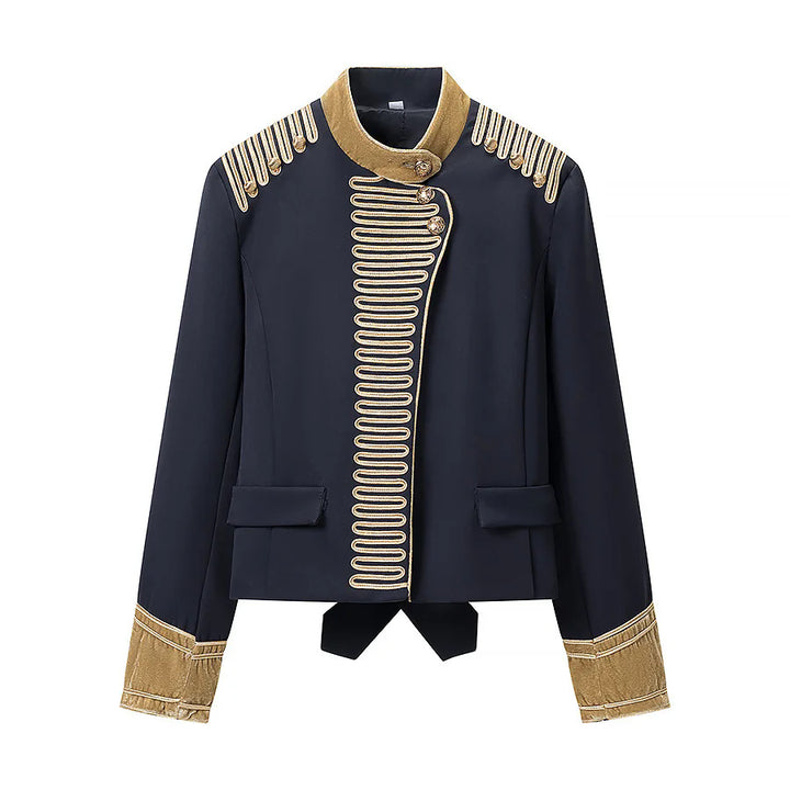 Ladies military parade jacket with gold-embellished braids, stand-up collar and velvet cuffs Mune Fashion