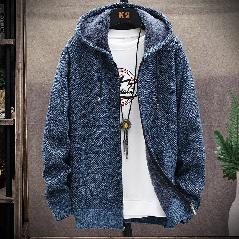 Men's non-lined knit hoodie sweatshirt jacket with teddy lining, full zip and kangaroo pockets Mune Fashion