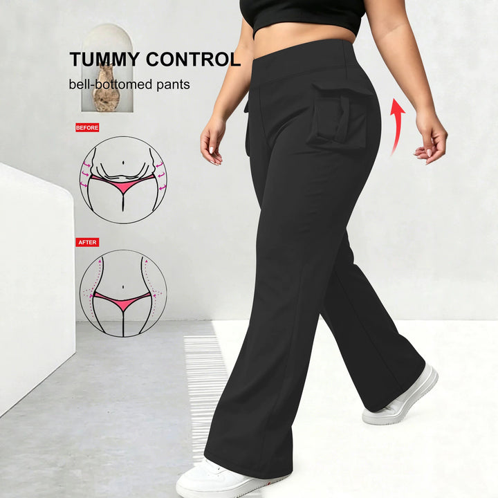 Women High-Waist Flared-Leggings with side ruffles and mobile pockets Mune Fashion