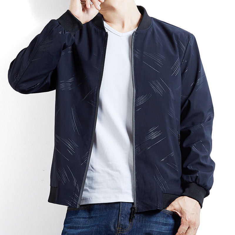 Men's Lightweight Bomber Jacket with subtle texture print, wind-resistant and zipper Mune Fashion
