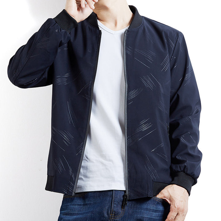 Men's Lightweight Bomber Jacket with subtle texture print, wind-resistant and zipper Mune Fashion