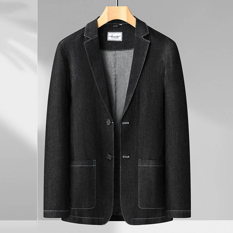 Men's Jeans Blazer in Casual-Elegant Style with Lapel Collar and Patch Pockets Mune Fashion
