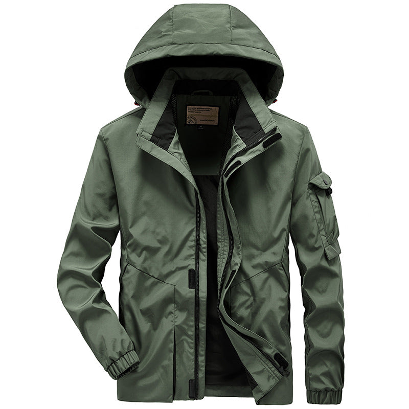 Men's Lightweight Multi-Functional Outdoor Wind Jacket with Hood and Sleeve Pocket Mune Fashion