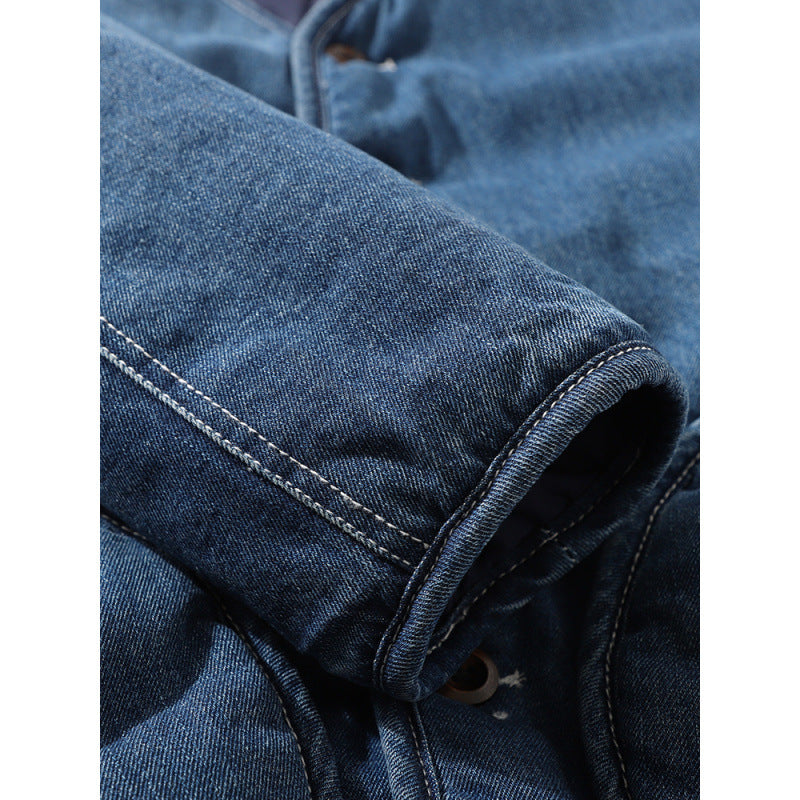 Men's Insulated Denim Utility Jacket Without Collar with Button Closure and Round Flap Pockets Mune Fashion
