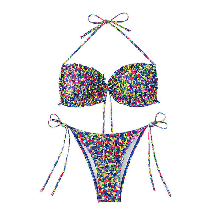 Women's triangle bikini set with floral pattern and adjustable straps Mune Fashion