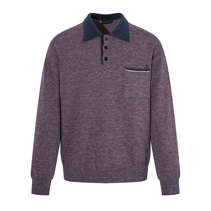 Men's polo shirt-knit sweater with button placket, chest pocket, and contrast collar Mune Fashion