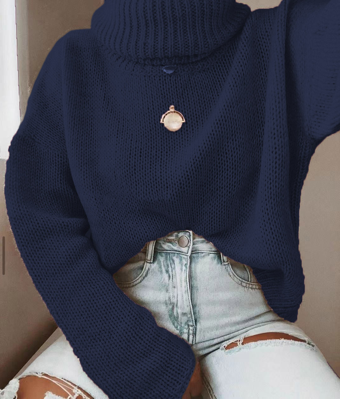Women's Oversized Turtleneck Sweater Coarsely Knitted with Loose Fit Mune Fashion