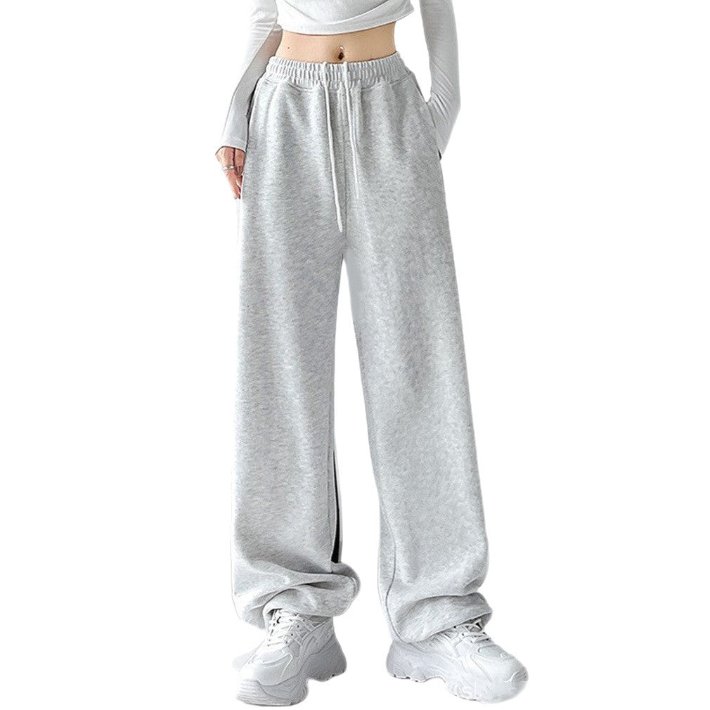 Ladies Nan extra wide palazzo sweatpants with high comfort waistband, side pockets, slit at hem and drawstring Mune Fashion