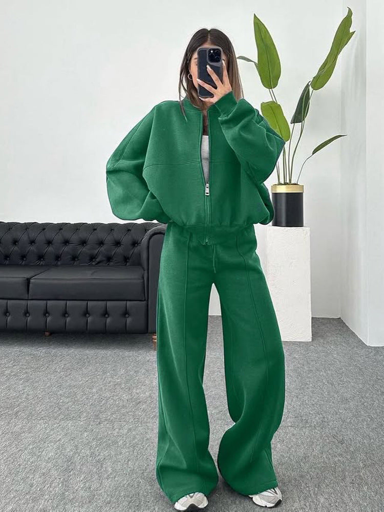 Women's oversized zip-up jacket with wide high-waist lounge pants set Mune Fashion