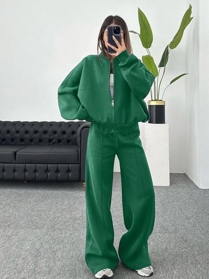 Women's oversized zip-up jacket with wide high-waist lounge pants set Mune Fashion