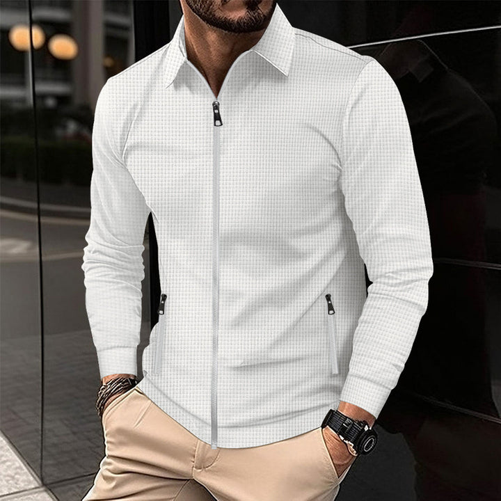 Men's patterned structured Slim-Fit zip-over shirt with collar Mune Fashion