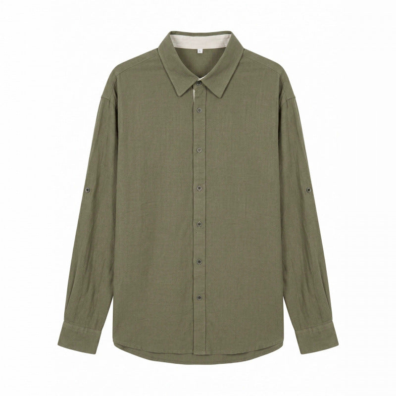 Men's Lightweight Oversized Linen Shirt with Kent Collar and Rounded Hem Mune Fashion