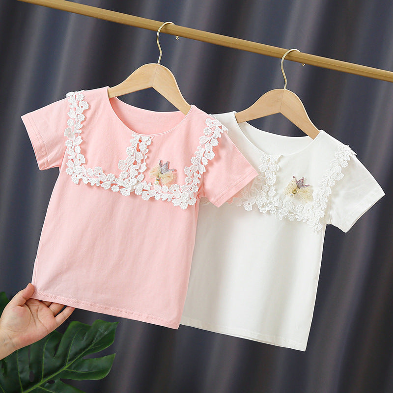 Girl's T-shirt with elegant lace trim Mune Fashion