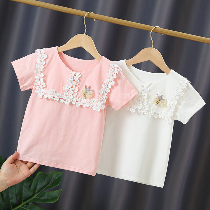 Girl's T-shirt with elegant lace trim Mune Fashion