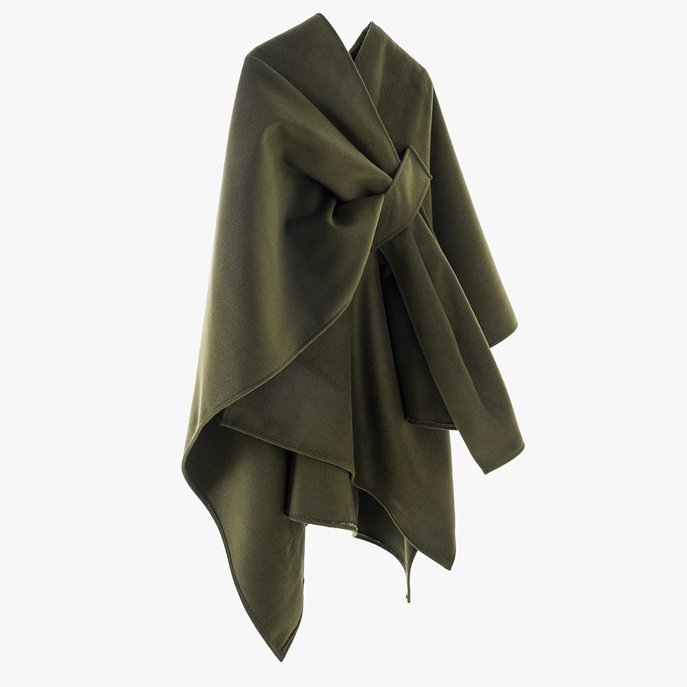 Ladies Elegant Wrap-Cape with Knot Closure and Flowing Draping