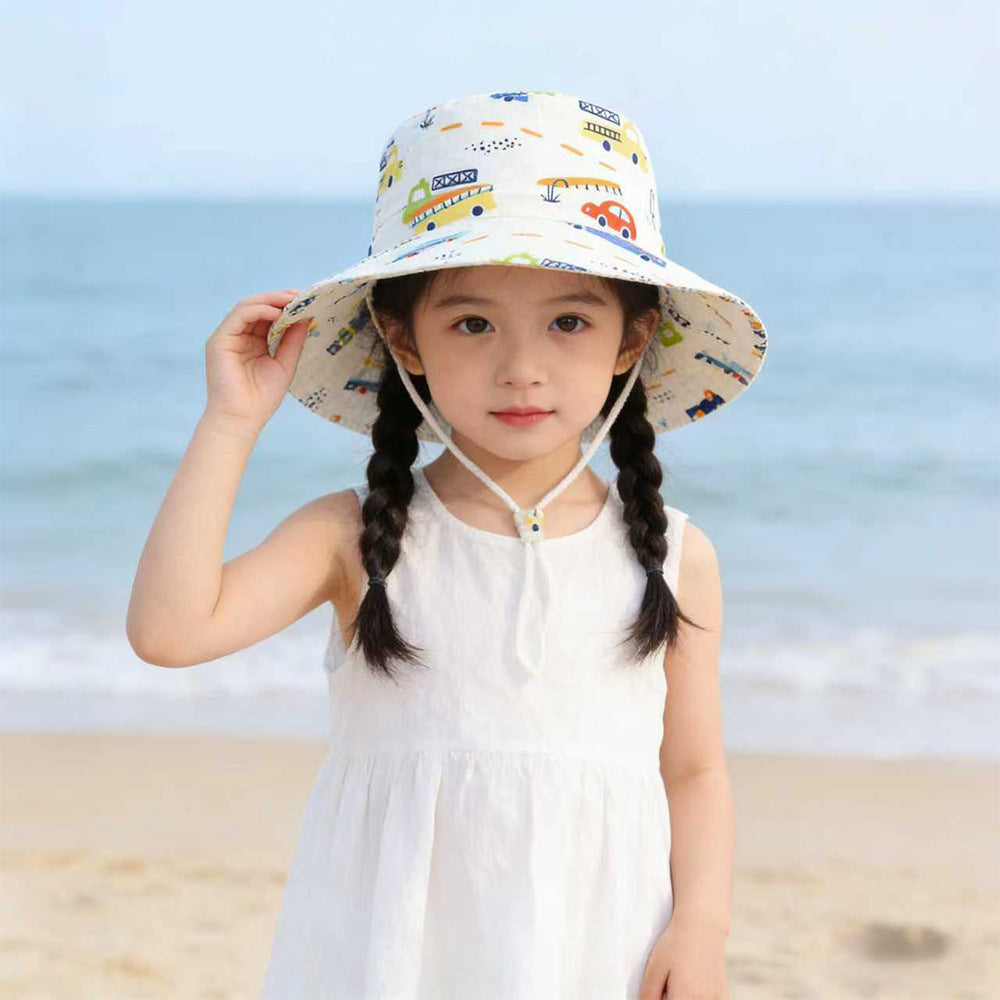 Unisex children's sun hat with wide brim adjustable chin strap and unicorn print Mune Fashion