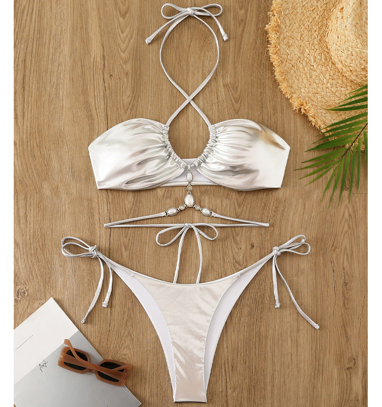 Women Shiny Bikini with Halter Neck Design Mune Fashion