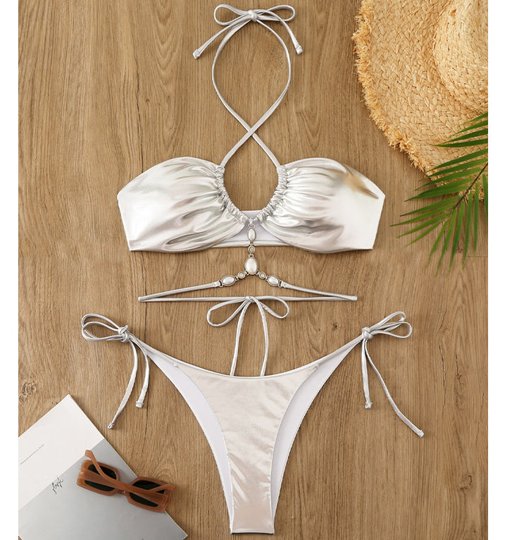 Women Shiny Bikini with Halter Neck Design Mune Fashion