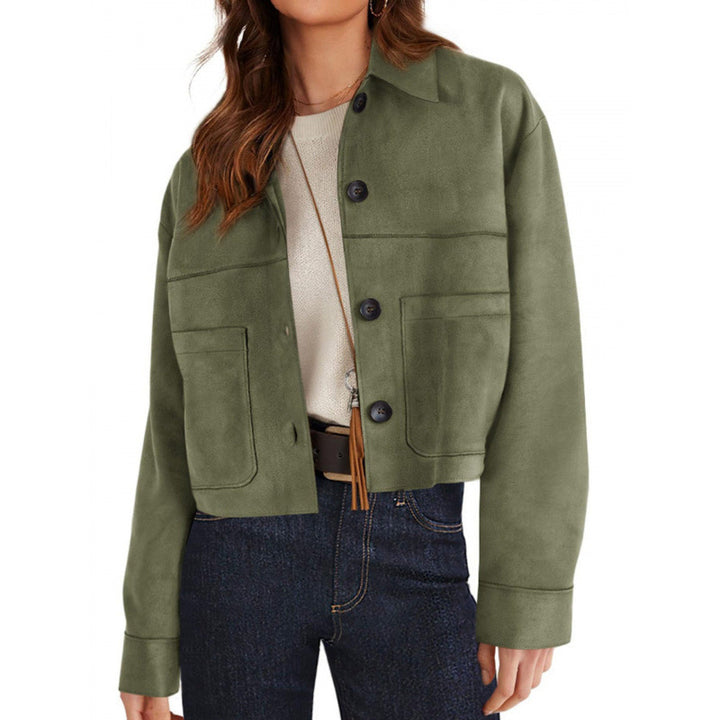 Women's short suede-look jacket with patch pockets and shirt collar Mune Fashion