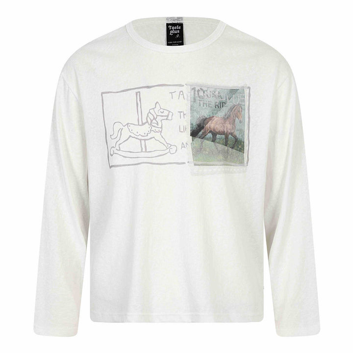 Unisex Long-Sleeve Printed Shirt Made of Cotton Blend with Vintage Horse Design Mune Fashion