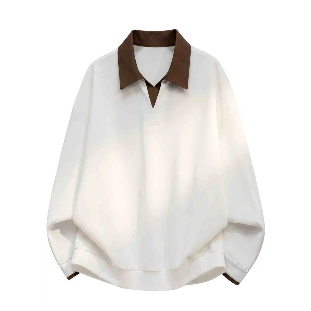 Women's Boxy Polo Sweatshirt with Contrasting Lace Collar Mune Fashion