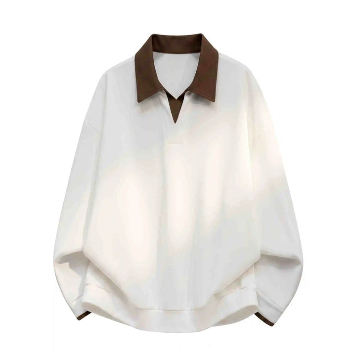 Women's Boxy Polo Sweatshirt with Contrasting Lace Collar Mune Fashion