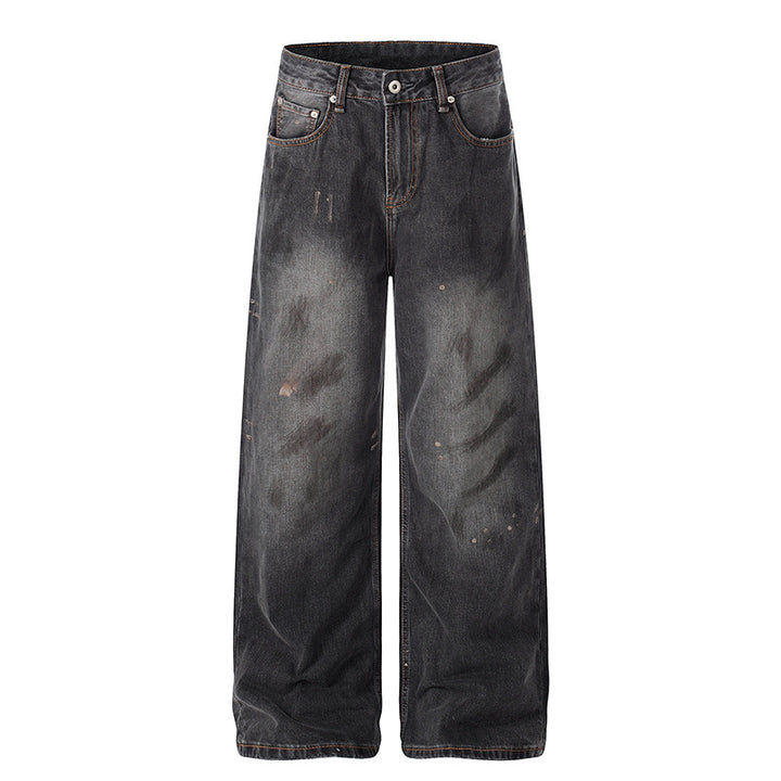 Women High-Cut Loose Distressed Denim Culotte Jeans with Paint-Splatter and Used Effect Mune Fashion