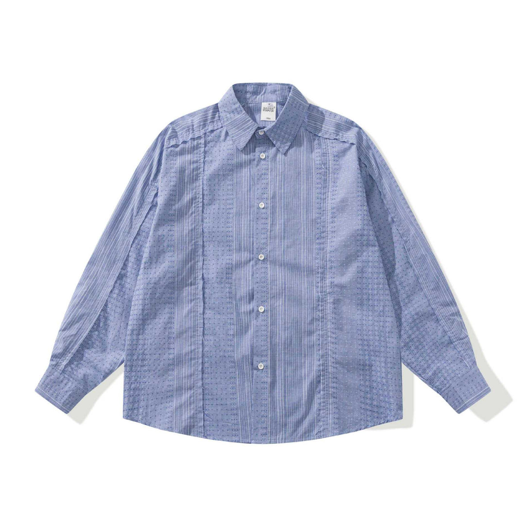 Women's Structured Oversized Shirt Blouse with Fine Embroidery and Striped Texture Mune Fashion