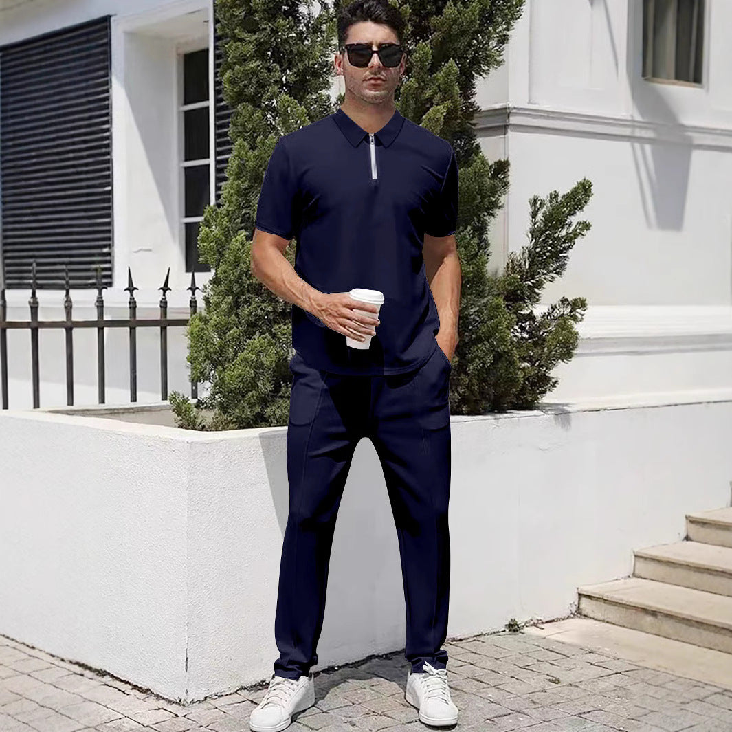 Men's urban travel polo shirt with short front zipper, elastic interlock and wrinkle-free care Mune Fashion