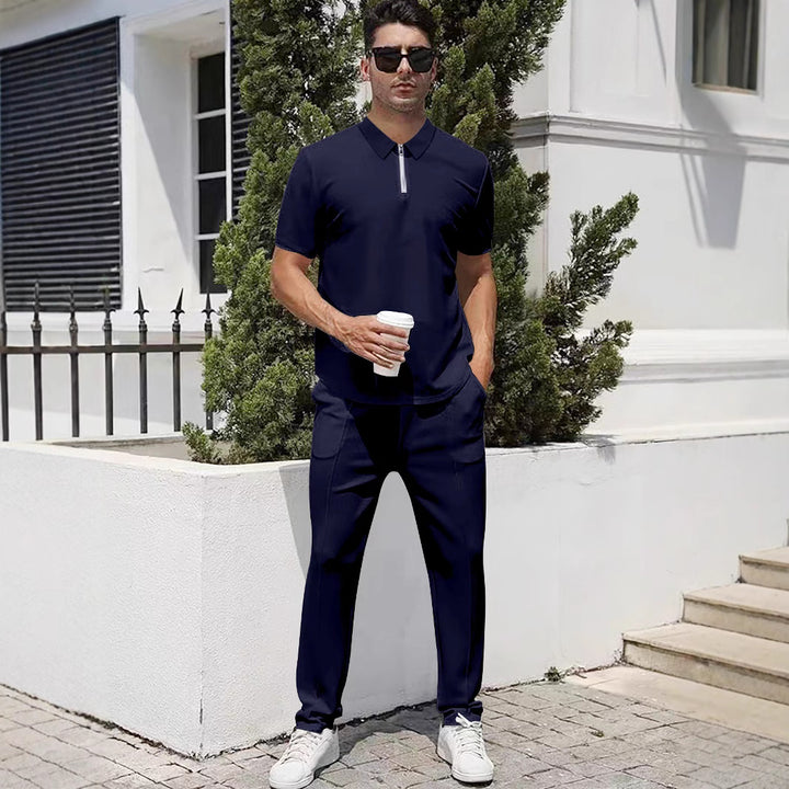 Men's urban travel polo shirt with short front zipper, elastic interlock and wrinkle-free care Mune Fashion