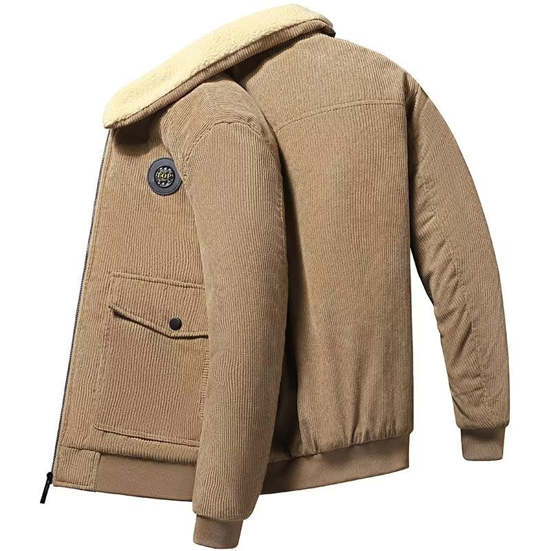 Men's cord worker jacket with teddy lining, zipper and patch pocket Mune Fashion