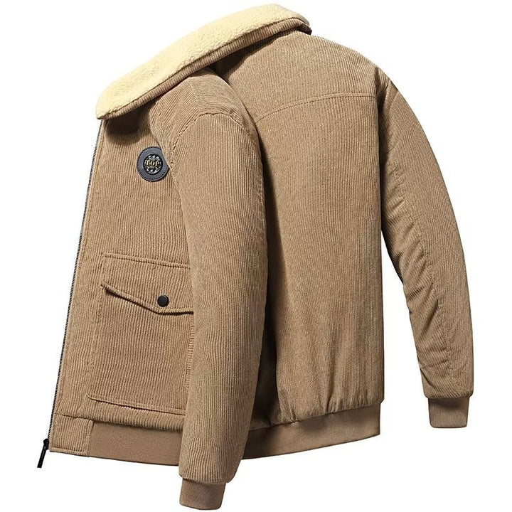 Men's cord worker jacket with teddy lining, zipper and patch pocket Mune Fashion