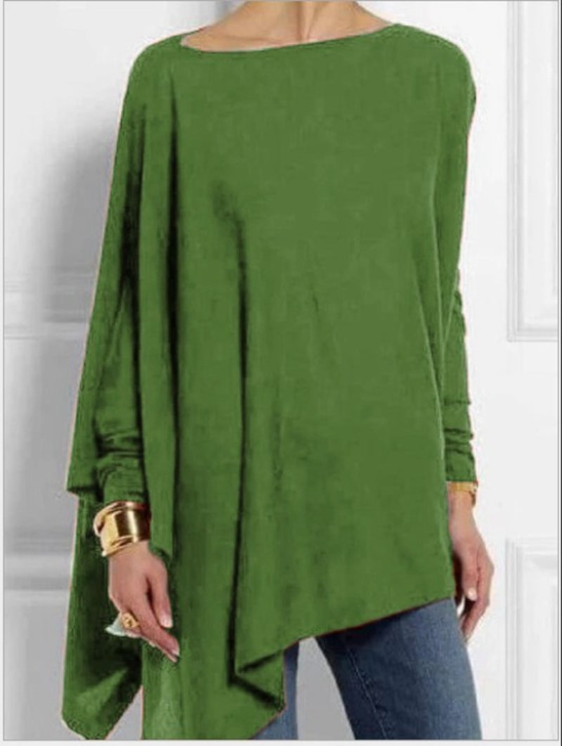 Women's draped oversized tunic with asymmetrical hem and wide batwing sleeves Mune Fashion