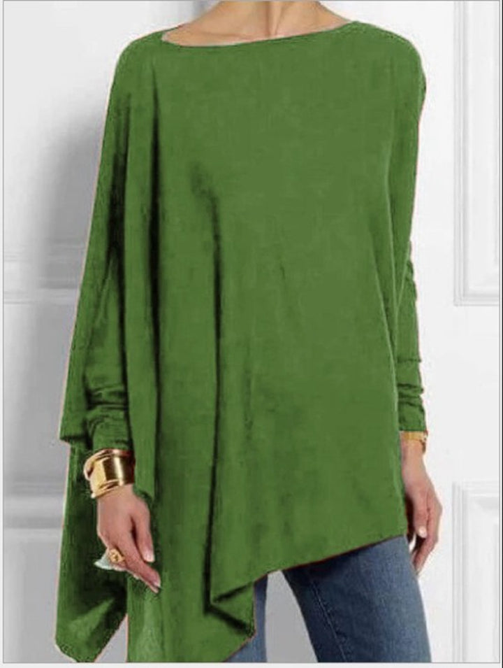 Women's draped oversized tunic with asymmetrical hem and wide batwing sleeves Mune Fashion