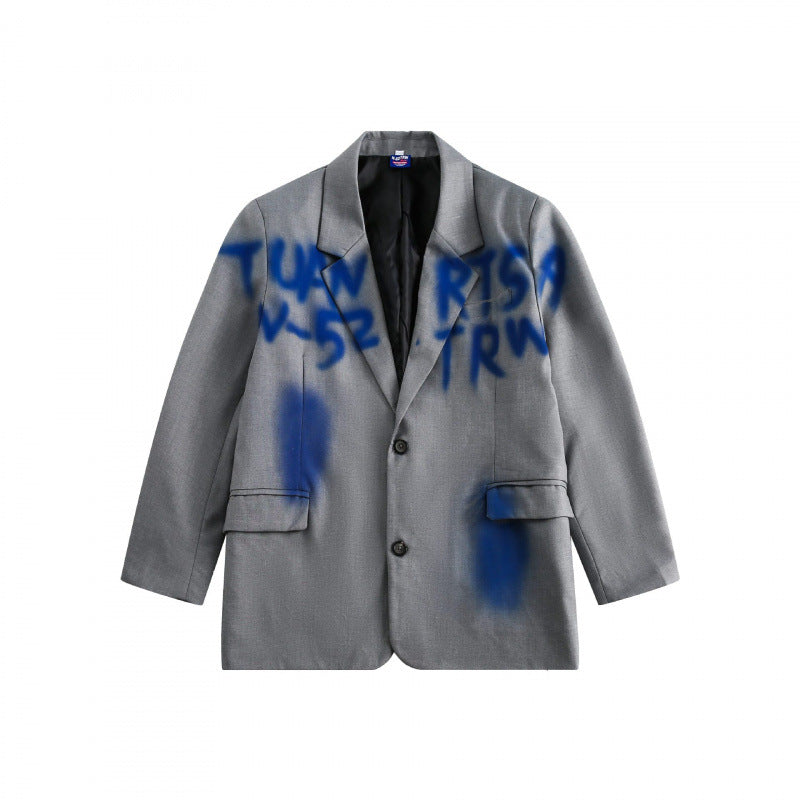 Unisex Oversize Blazer with Graffiti Spray Print, Notch Lapels and Flap Pockets Mune Fashion