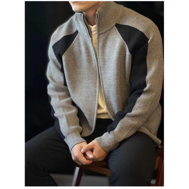 Men's knit zip jacket with contrast panels, stand-up collar and distinctive ribbed texture Mune Fashion
