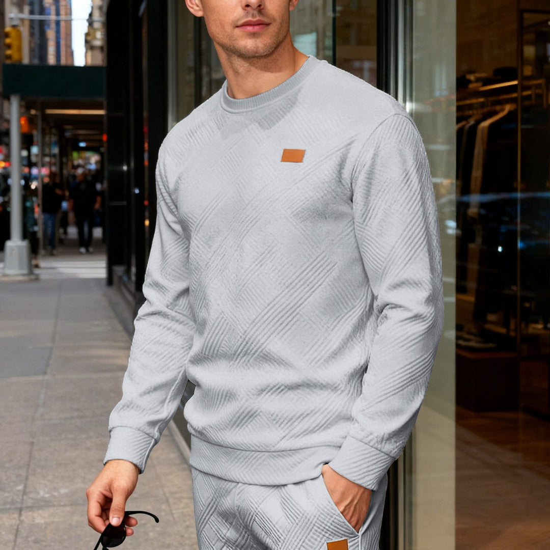 Men's cotton knit sweater with diamond pattern, round neck and elastic cuffs Mune Fashion