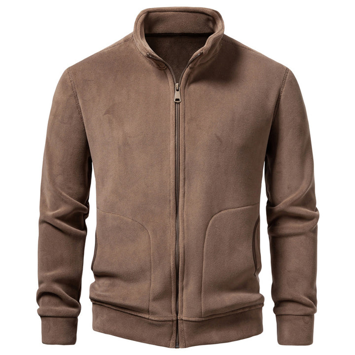 Men's Slim-Fit Fleece Jacket with Stand-Up Collar, Full-Length Zipper and Pockets Mune Fashion