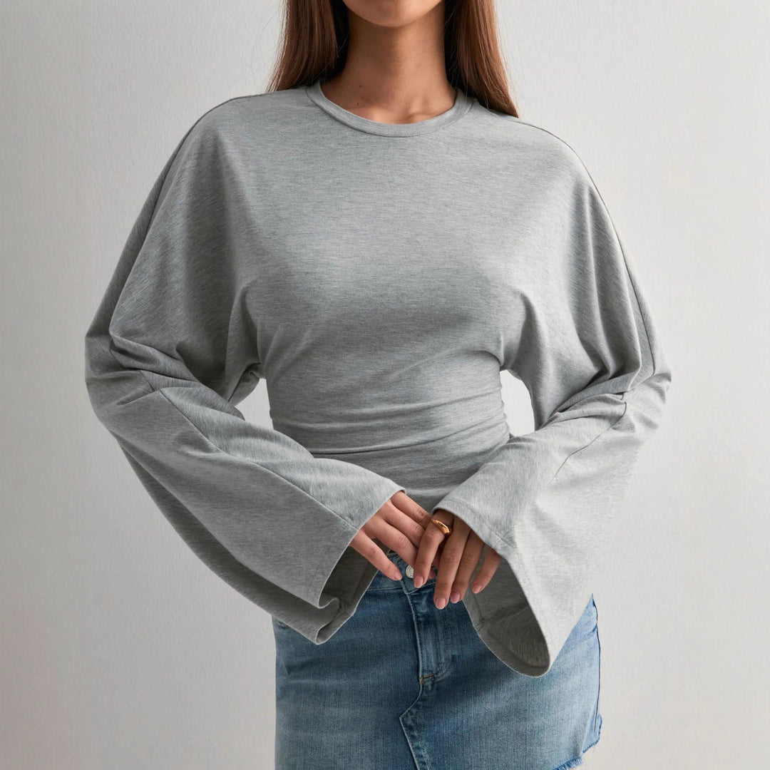 Ladies cropped fitted top with extra wide batwing sleeves Mune Fashion