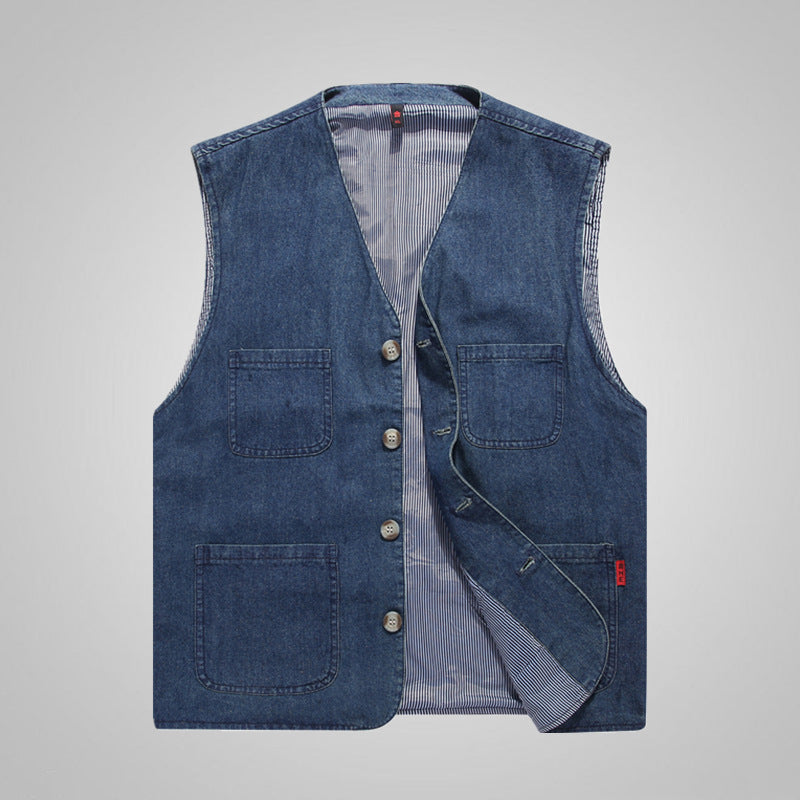 Men's canvas utility vest made of cotton with patch pockets and striped lining Mune Fashion